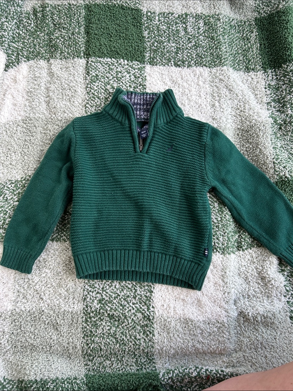 Baby boNautica Dark Green Quarter-Zip Knit Sweater baby boy 18 months all cott